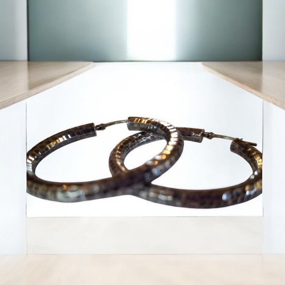 Impressive Vintage JCM Jacmel Mauritius Sterling Silver 925 Hammered Hoop Earrin - Picture 3 of 16